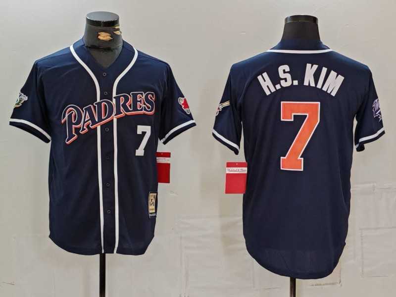 Men%27s San Diego Padres #7 Ha Seong Kim Navy Player Number Cooperstown Cool Base Jersey